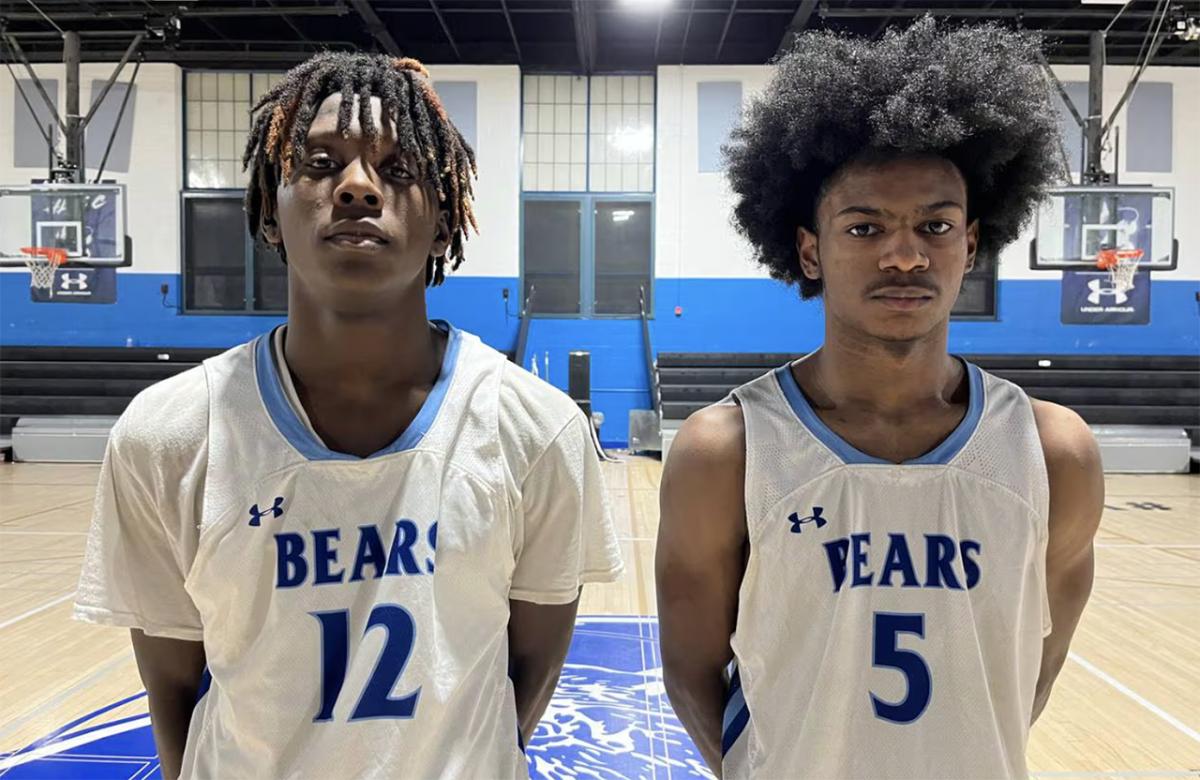 David Ross (left) and Dorrian Sands were two of only five eligible varsity players on the floor for Carver Vo-Tech in its MPSSAA Class 2A state semifinal win over Middletown, Tuesday night. The Bears, with their full roster, will now face Largo for the Class 2A state championship this weekend at the University of Maryland's Xfinity Center.
